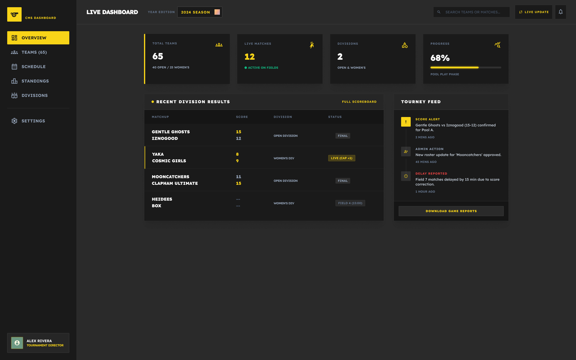 Frisbee Tournament CMS backoffice